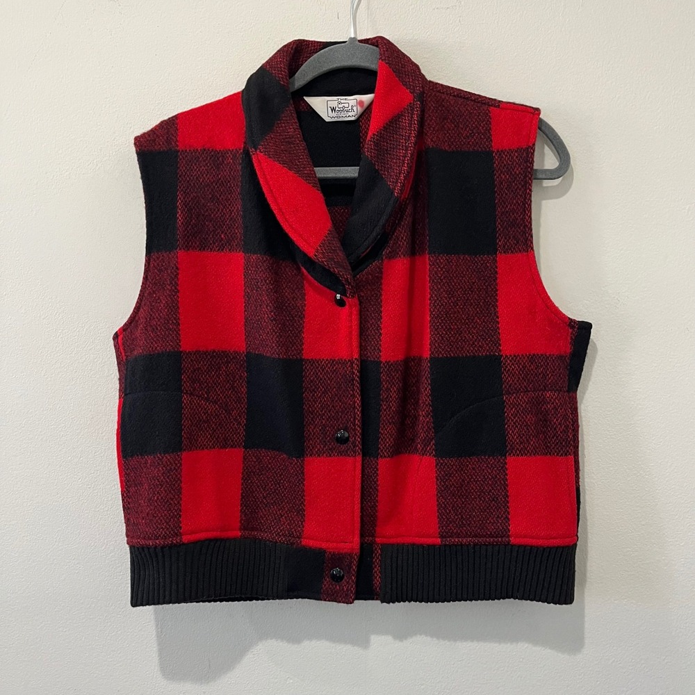 Vintage Woolrich Wool Blend Vest‎ Buffalo Plaid Red Black Women's Large USA